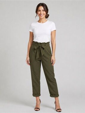 NWT Nordstrom High-Waist Paperbag Tie Pants - Olive